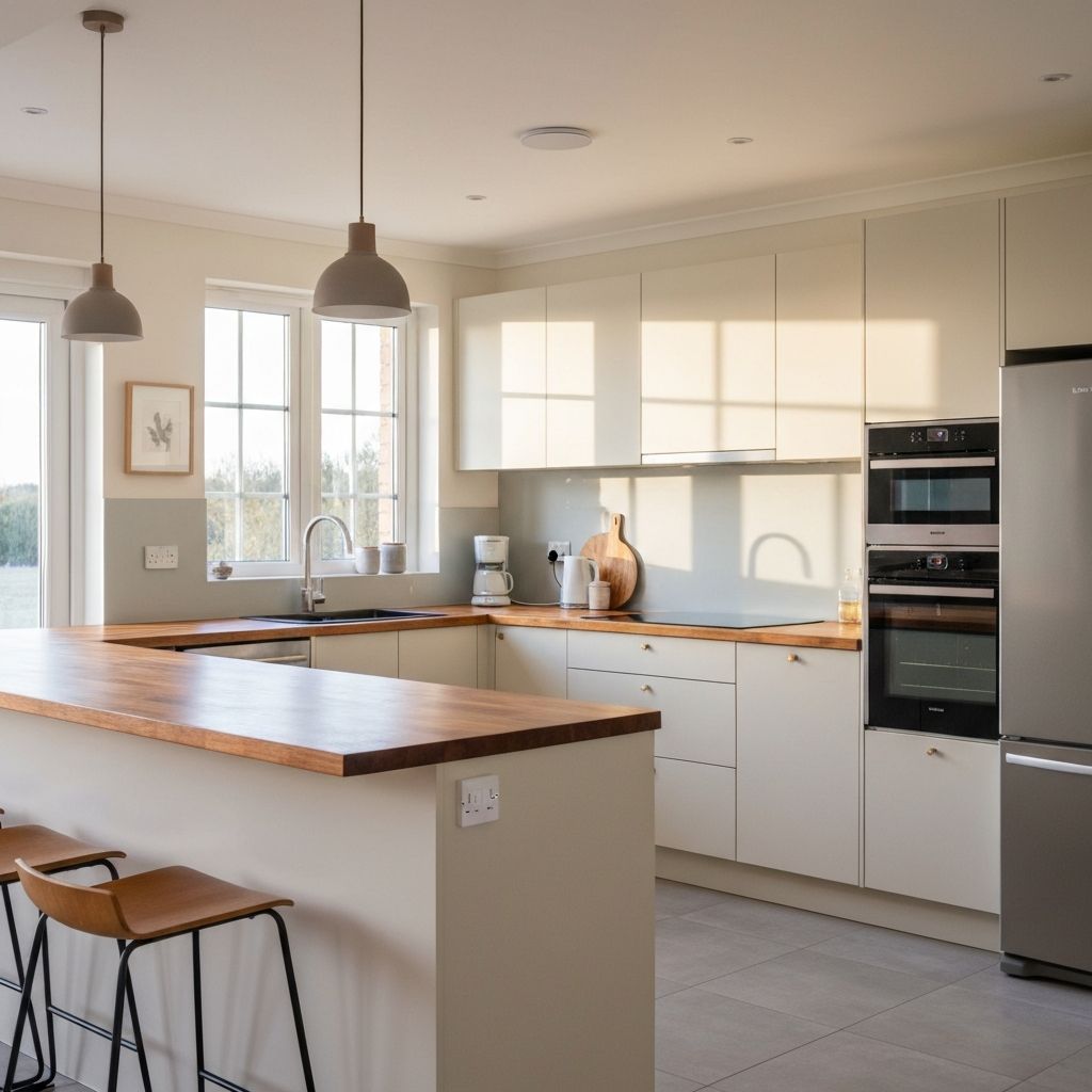 Neutral köksmiljö med naturligt ljus